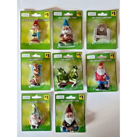 Lot of 8 Mini Garden Figurines Accessories Gnomes Chair Frogs Fairy Surfer Yoga - Picture 2 of 11